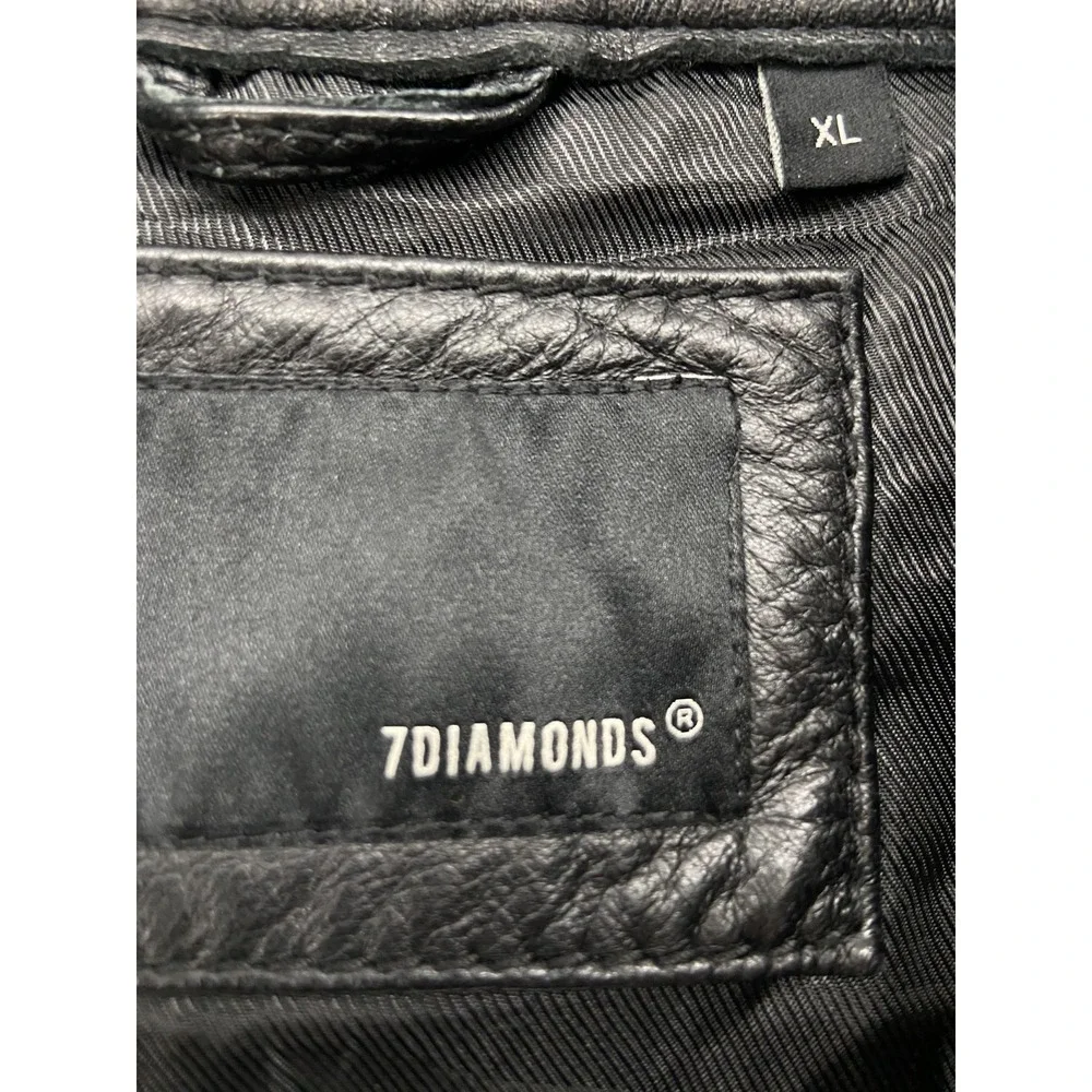 7Diamonds Jacket Mens XL Black Leather Moto Biker Bomber‎ Sprint